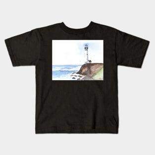 Lighthouse Watercolor and Ink Painting Kids T-Shirt